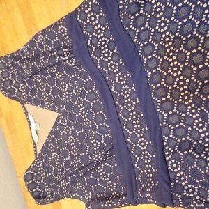 AA Studio Navy Lacework Fitted Top Flare Skirt Dress Crisscross Top Size 8‎